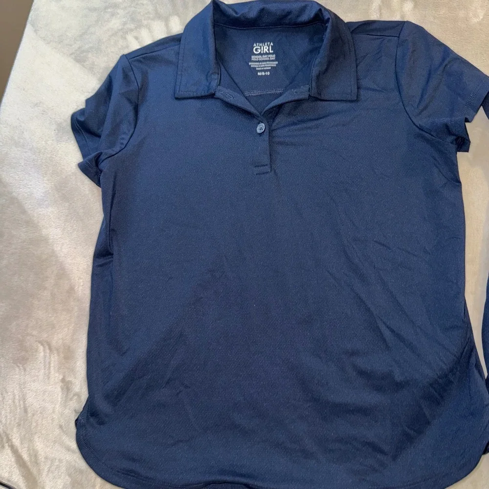 Athleta Girl School Day Polo Shirt Navy Blue Short Sleeve 2 Pack Size M 8-10